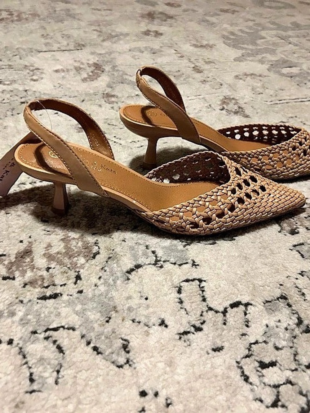 Olivia & Kate Woven Pointed-Toe Slingback Heels in Brown NWT
